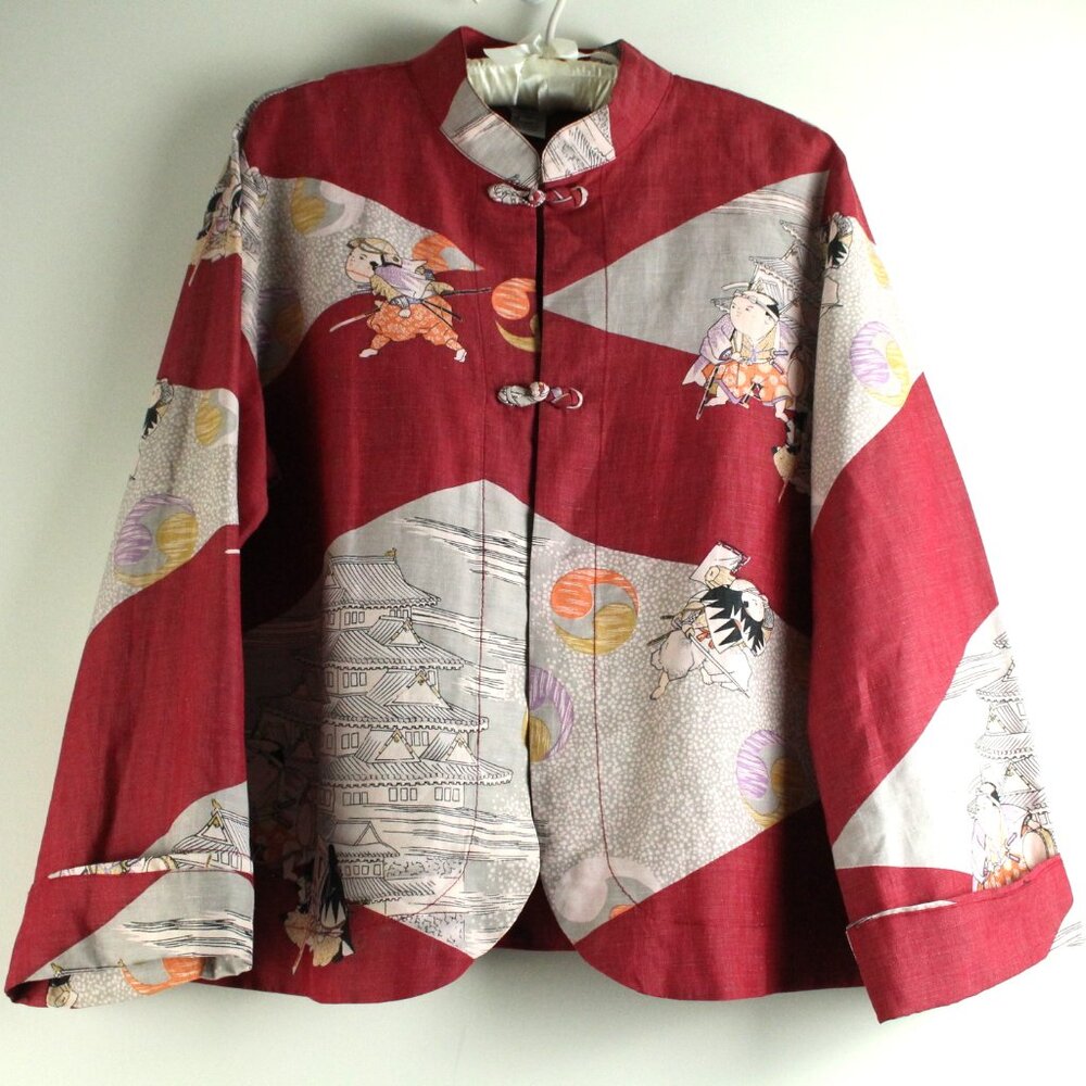 Citron Santa Monica Silk Linen Asian Inspired Mandarin Collar Jacket Cardigan XL